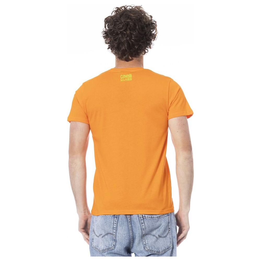 Cavalli Class Orange Cotton Men T-Shirt Cavalli Class