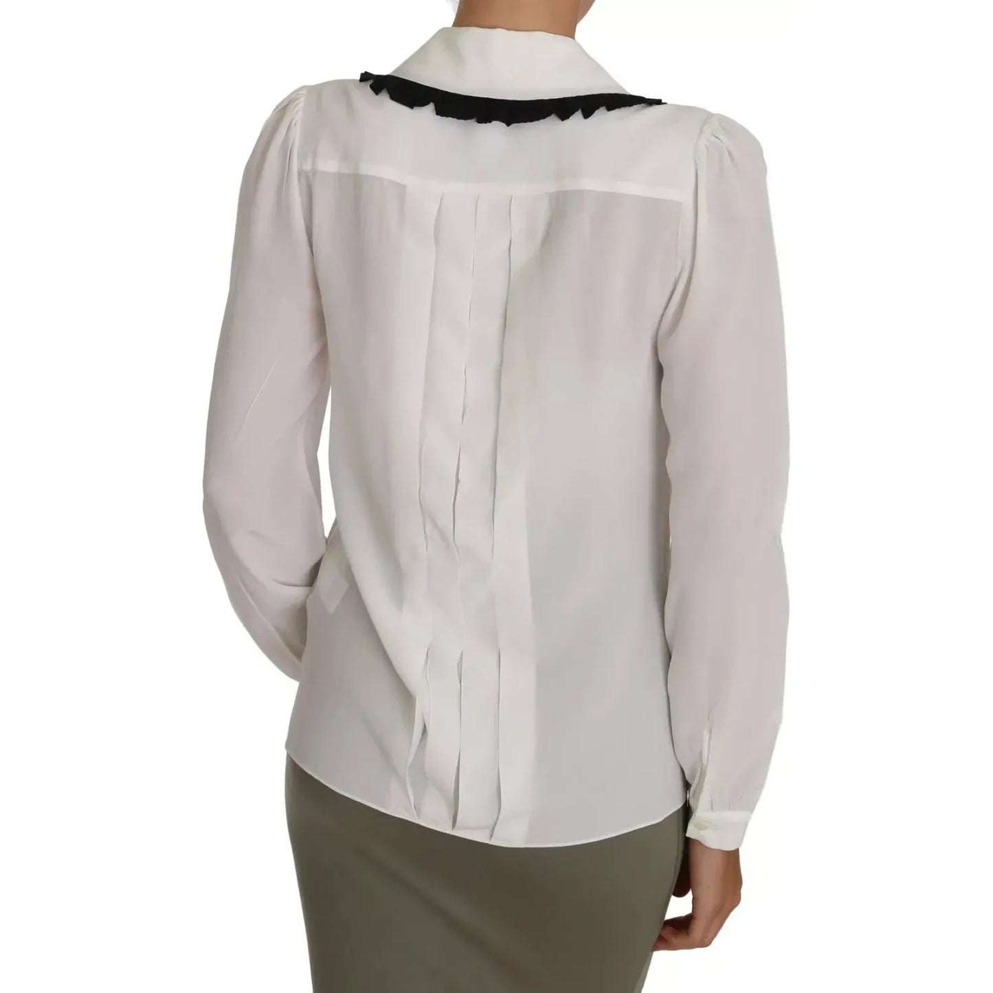 Dolce & Gabbana White Silk Shirt Ruffle Rouded Collar Blouse Dolce & Gabbana