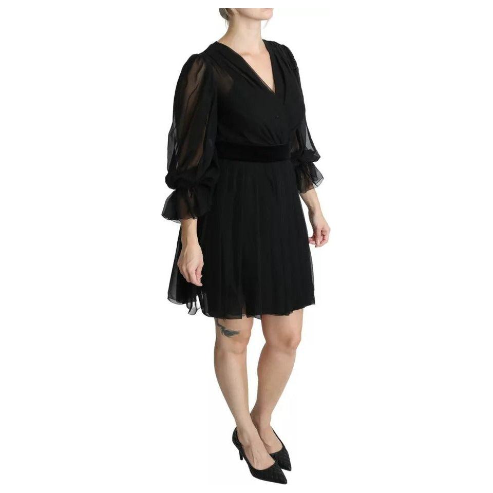 Dolce & Gabbana Black Mesh Pleated Mini Silk Blend Dress Dolce & Gabbana