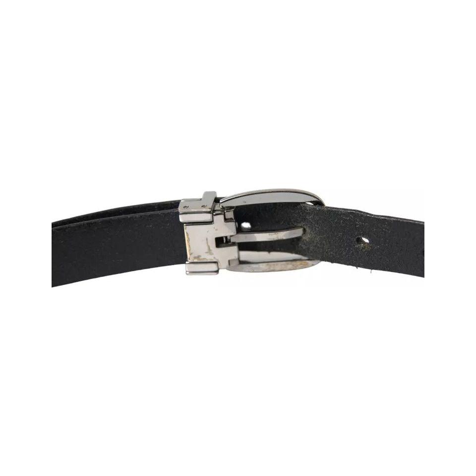 Dolce & Gabbana Black Leather Silver Metal Buckle Men Belt Dolce & Gabbana