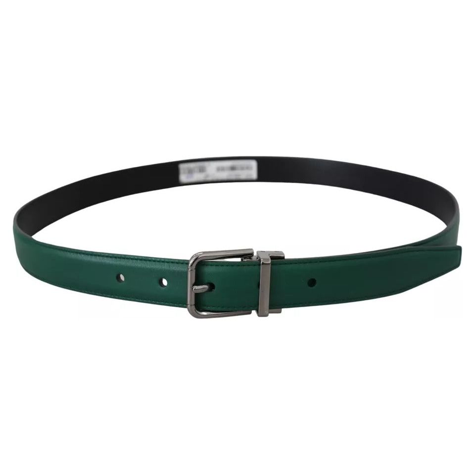 Dolce & Gabbana Green Calf Leather Silver Tone Metal Buckle Belt Dolce & Gabbana