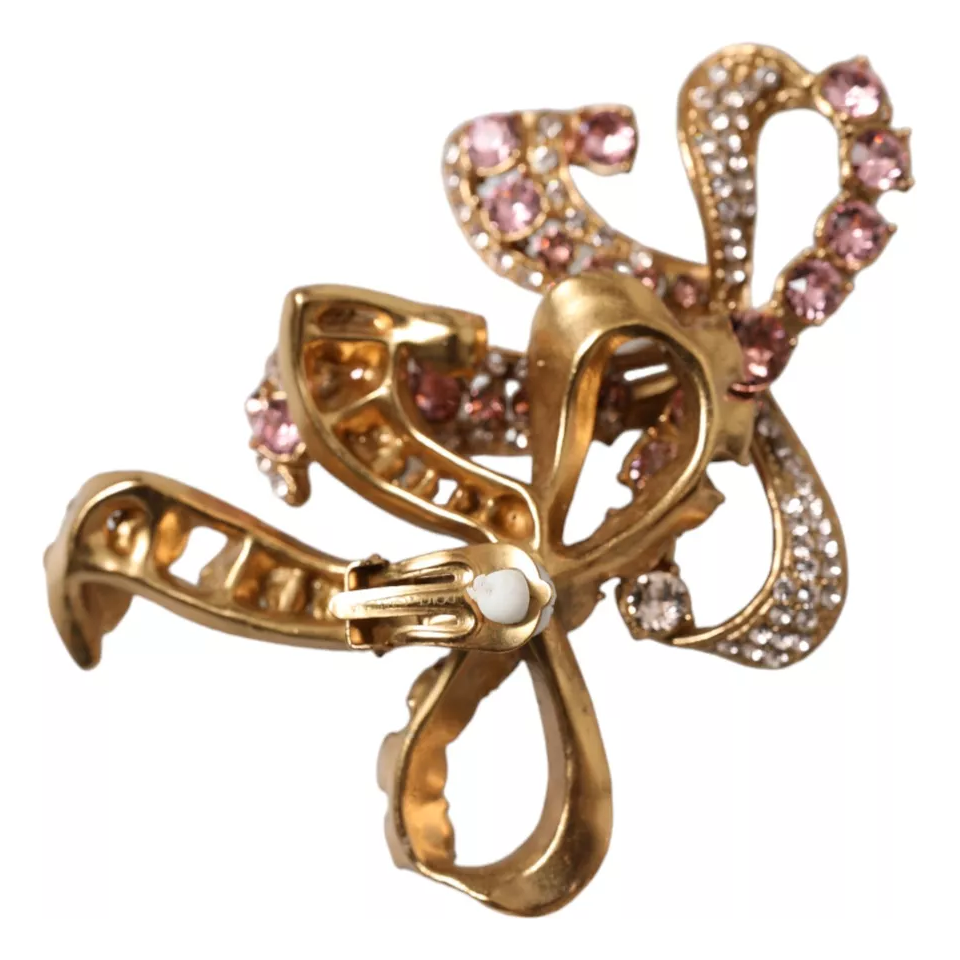 Dolce & Gabbana Gold Brass Pink Clear Crystal Bow Fiocchi Christmas Dolce & Gabbana