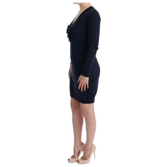 MARGHI LO' Elegant Over Knee Blue Wool Dress MARGHI LO'