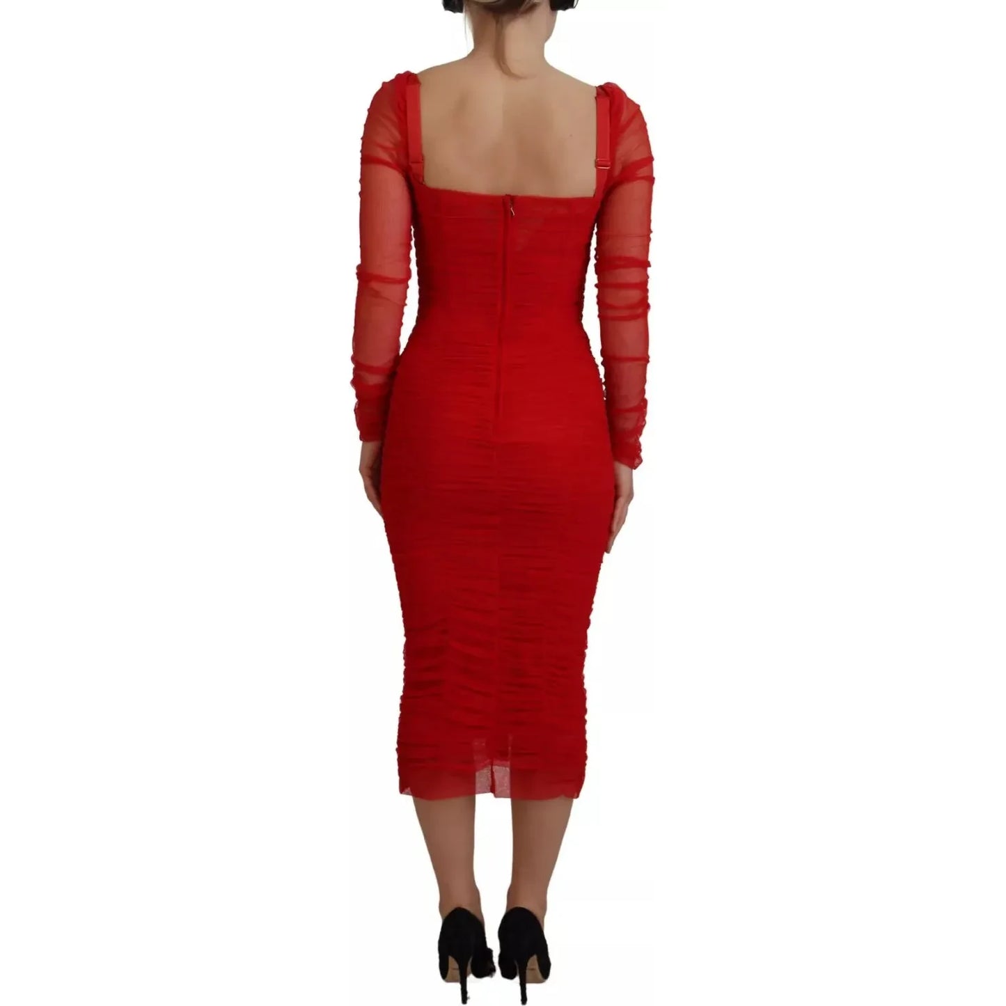 Dolce & Gabbana Red Mesh Trim Bodycon Sheath Midi Dress Dolce & Gabbana