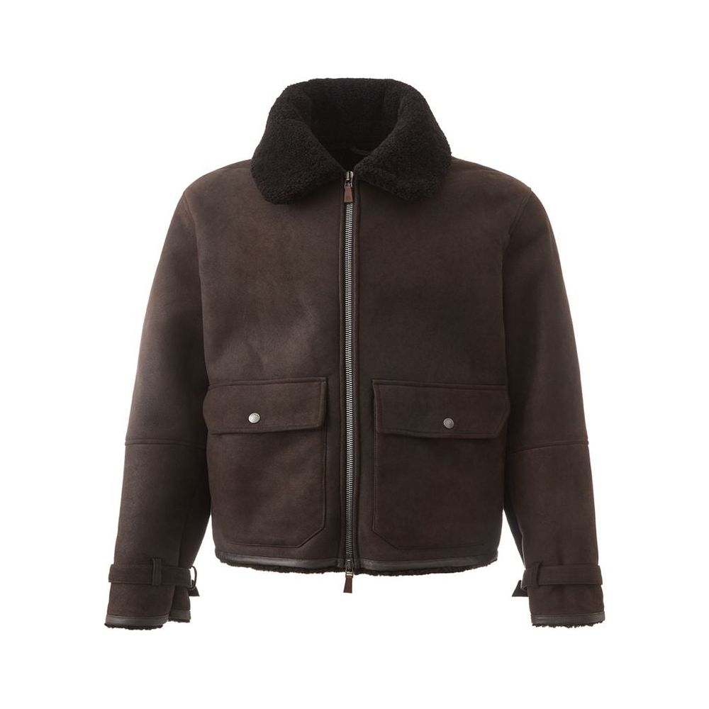 Lardini Elegant Montone Leather Brown Jacket Lardini