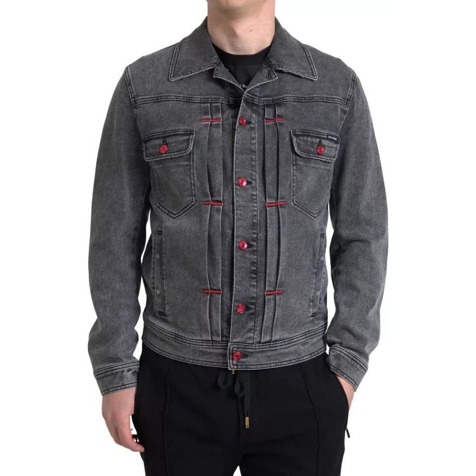 Dolce & Gabbana Gray Washed Cotton Stretch Denim Men Jacket Dolce & Gabbana