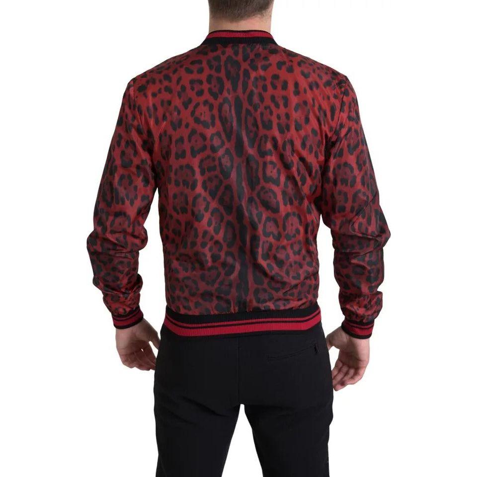 Dolce & Gabbana Red Leopard Bomber Short Coat Jacket Dolce & Gabbana