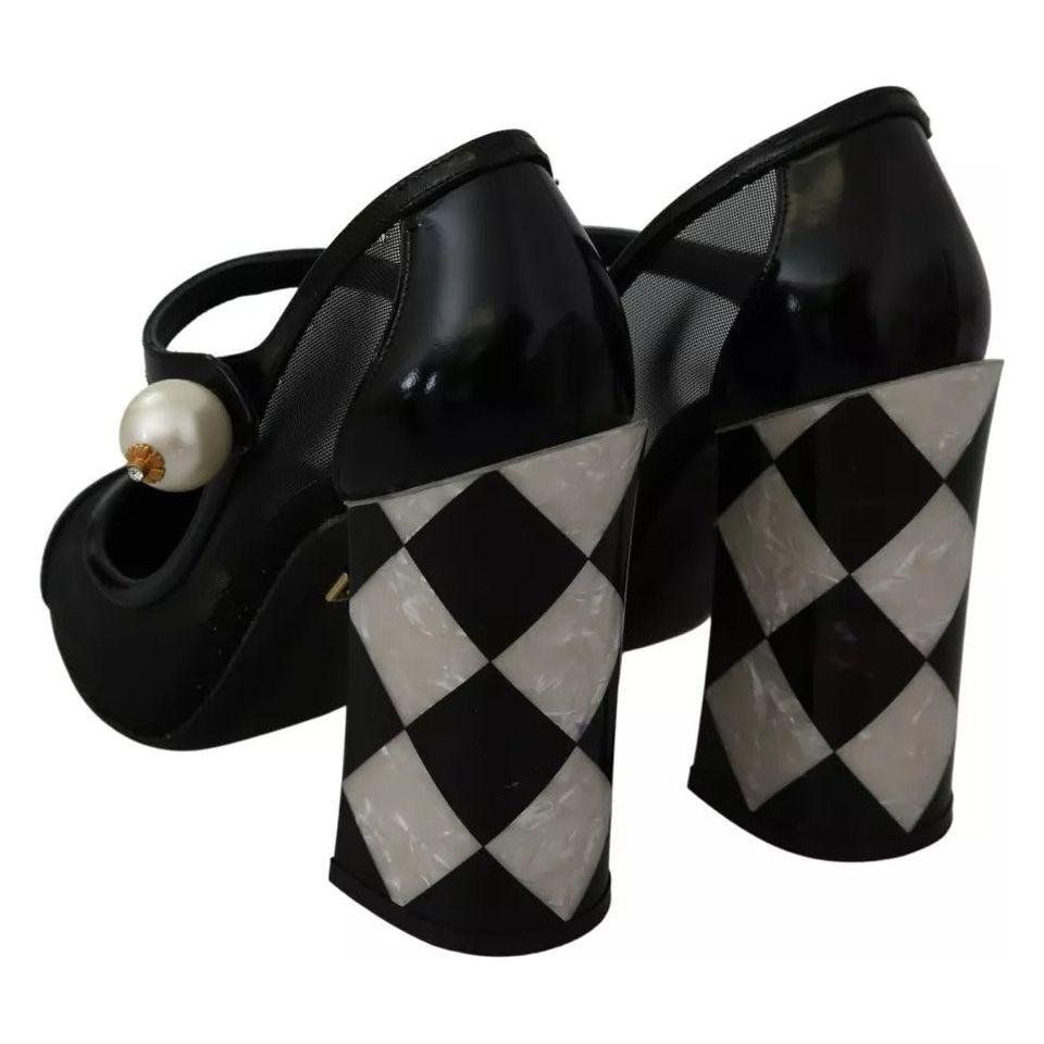 Dolce & Gabbana Black Embellished Harlequin Mary Janes Pumps Shoes Dolce & Gabbana