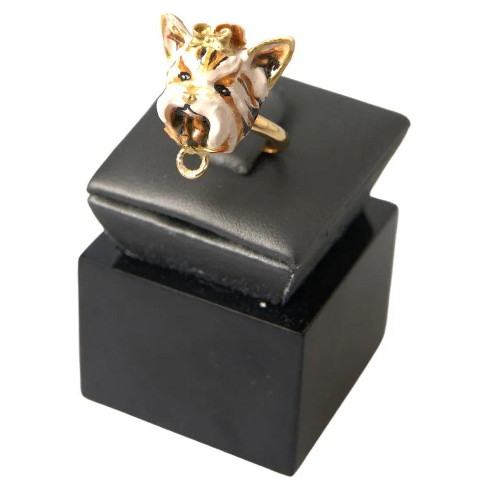 Dolce & Gabbana Gold Brass Resin Beige Dog Pet Accessory Ring Dolce & Gabbana