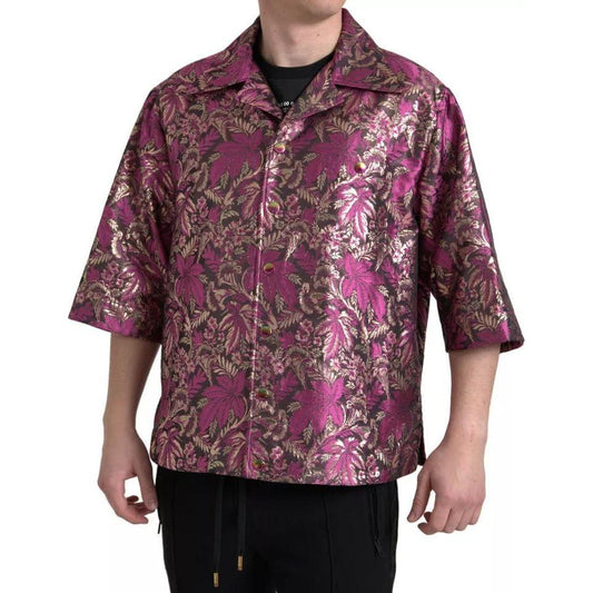 Dolce & Gabbana Fuchsia Pink Floral Jacquard Button Down Shirt Dolce & Gabbana