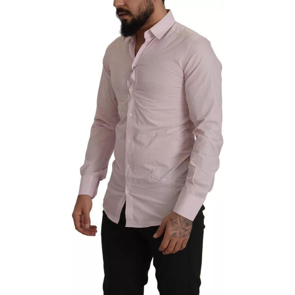 Dolce & Gabbana Light Pink Cotton Dress Formal Men GOLD Shirt Dolce & Gabbana