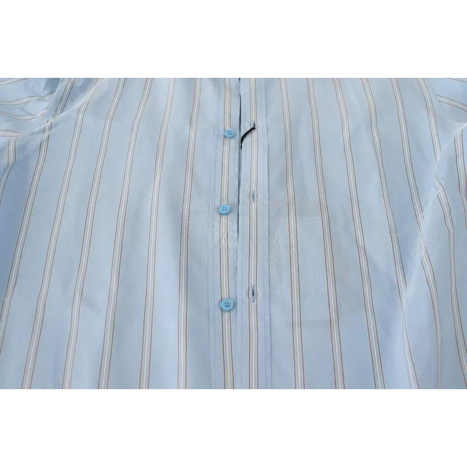 Dolce & Gabbana Blue Striped Silk Formal Dress MARTINI Shirt Dolce & Gabbana