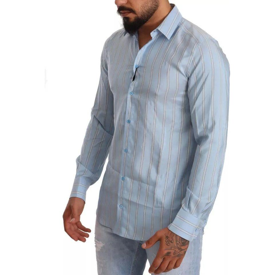 Dolce & Gabbana Blue Striped Silk Formal Dress MARTINI Shirt Dolce & Gabbana