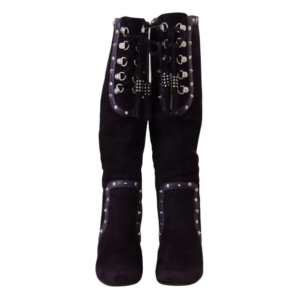 Dolce & Gabbana Purple Suede Leather Studded High Boots Shoes Dolce & Gabbana