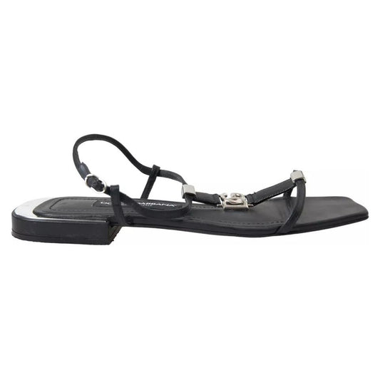 Dolce & Gabbana Black Leather DG Logo Flats Sandals Shoes Dolce & Gabbana