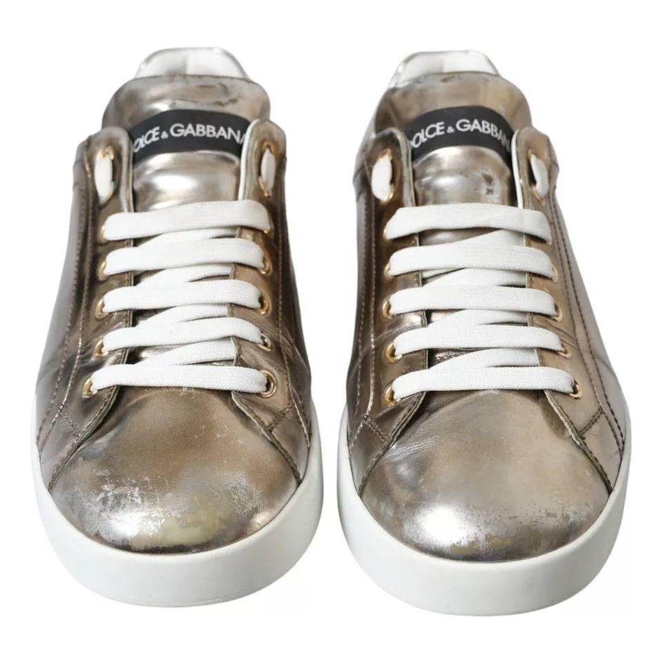 Dolce & Gabbana Bronze Leather Logo Sneaker Portofino Shoes Dolce & Gabbana