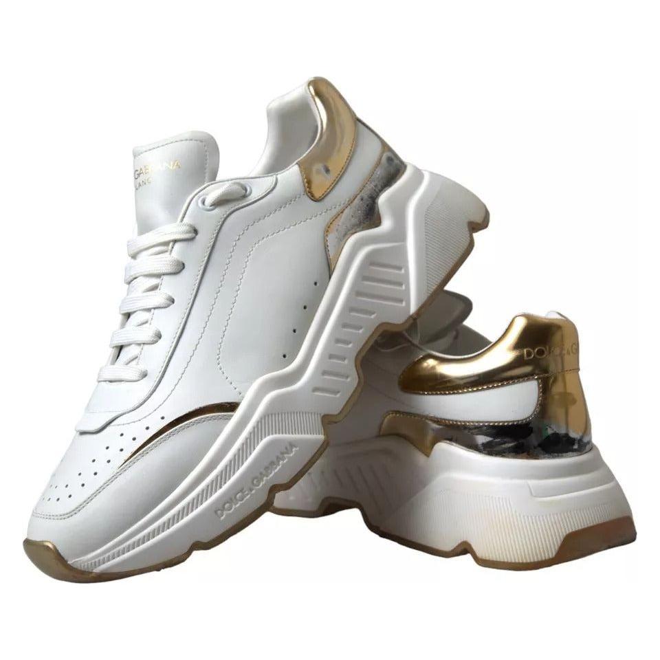 Dolce & Gabbana White Gold Leather Sport DAYMASTER Sneakers Shoes Dolce & Gabbana