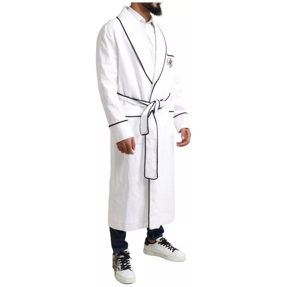 Dolce & Gabbana White Linen Belted Robe DG Logo Sleepwear Dolce & Gabbana