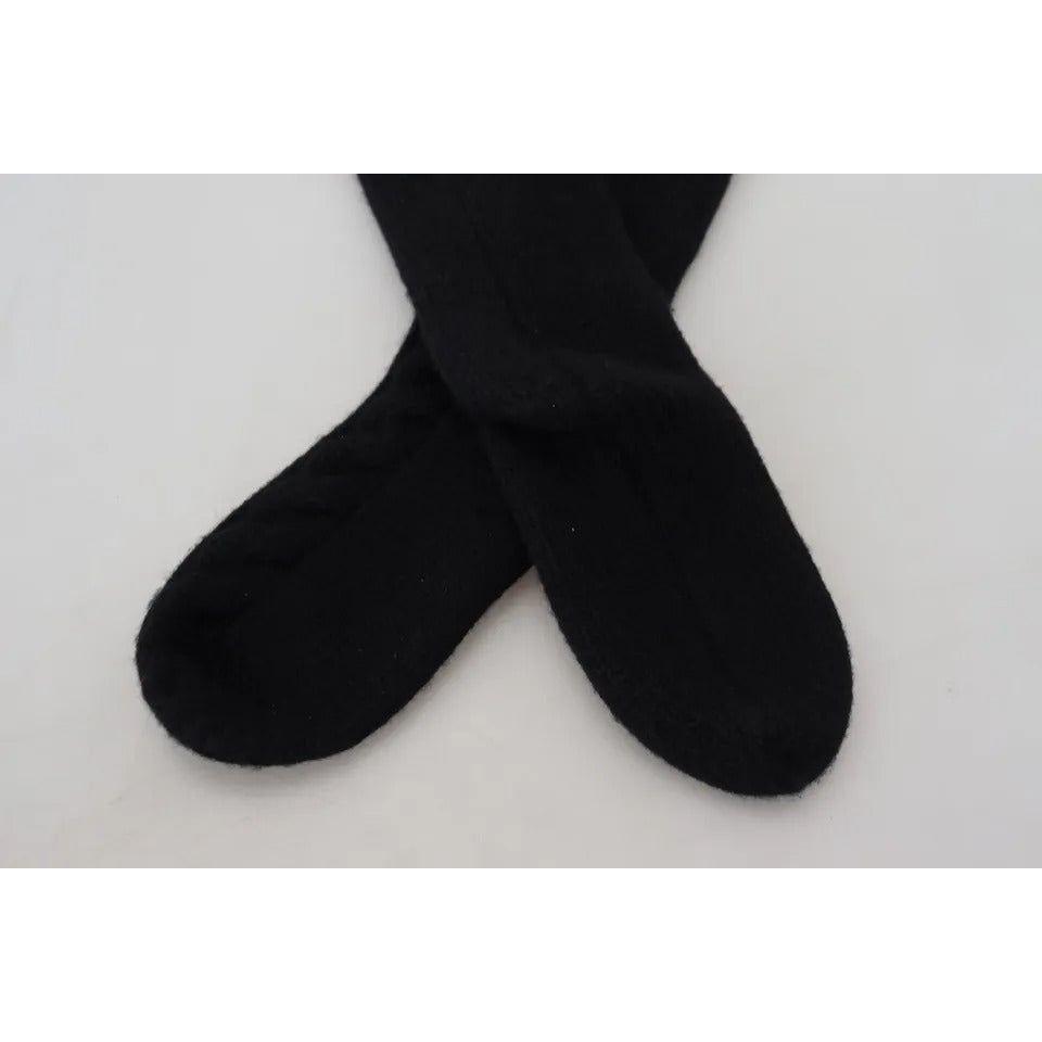 Dolce & Gabbana Black Wool Knit Calf Long Women Accessory Socks Dolce & Gabbana