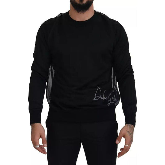 Dolce & Gabbana Black Polyester Crewneck Men Pullover Sweater Dolce & Gabbana