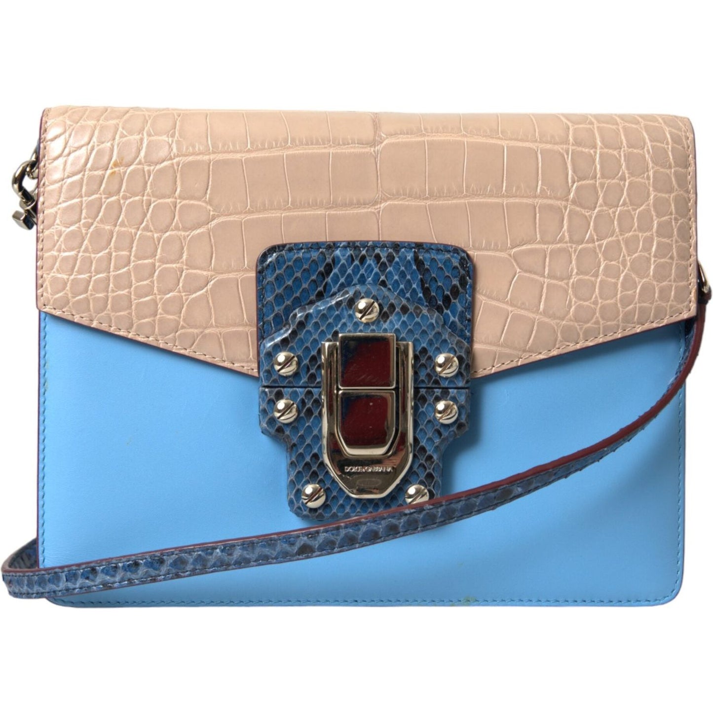 Dolce & Gabbana Blue Beige Exotic Leather LUCIA Crossbody Purse Bag Dolce & Gabbana