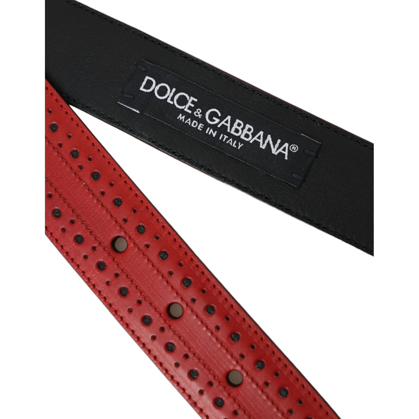 Dolce & Gabbana Red Perforated Leather Metal Buckle Belt Men Dolce & Gabbana