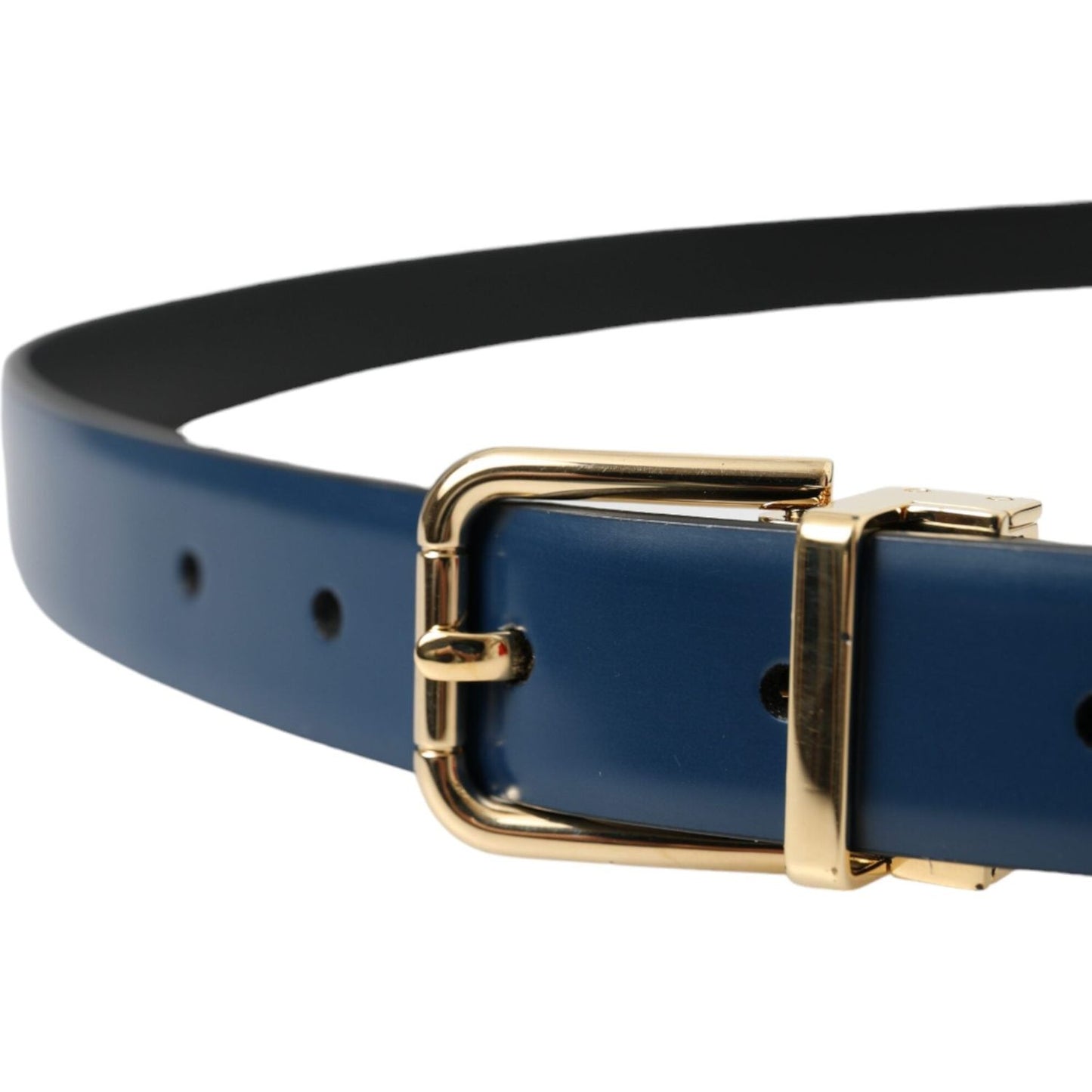 Dolce & Gabbana Blue Calf Leather Gold Metal Buckle Belt Men Dolce & Gabbana