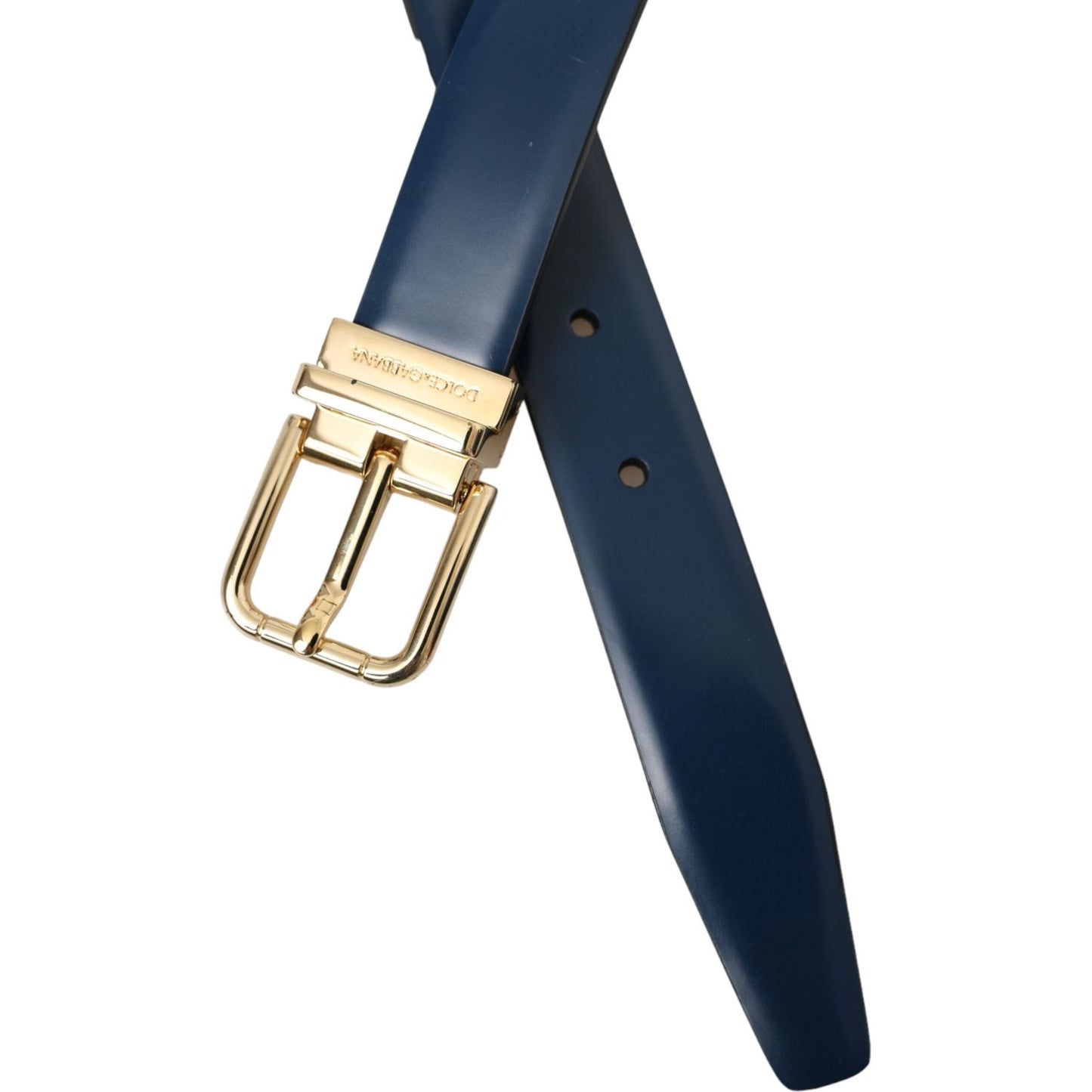 Dolce & Gabbana Blue Calf Leather Gold Metal Buckle Belt Men Dolce & Gabbana