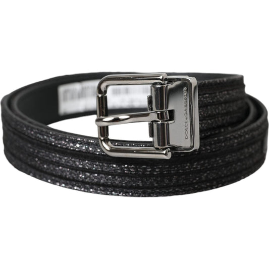 Dolce & Gabbana Black Jacquard Stripes Silver Metal Buckle Belt Dolce & Gabbana