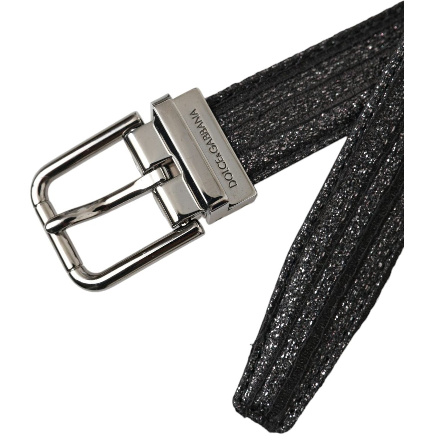 Dolce & Gabbana Black Jacquard Stripes Silver Metal Buckle Belt Dolce & Gabbana