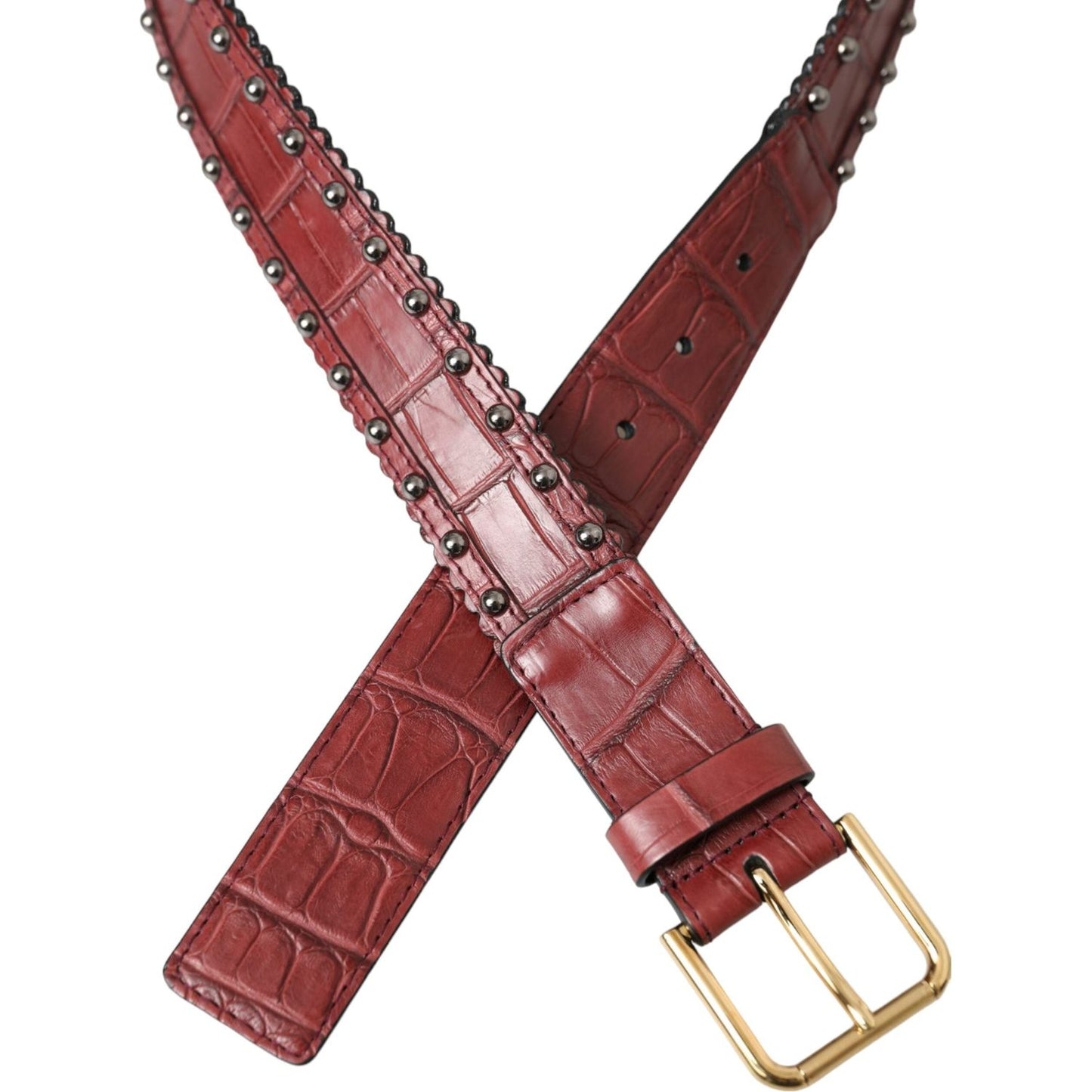 Dolce & Gabbana Brown Alligator Leather Studded Metal Buckle Belt Dolce & Gabbana