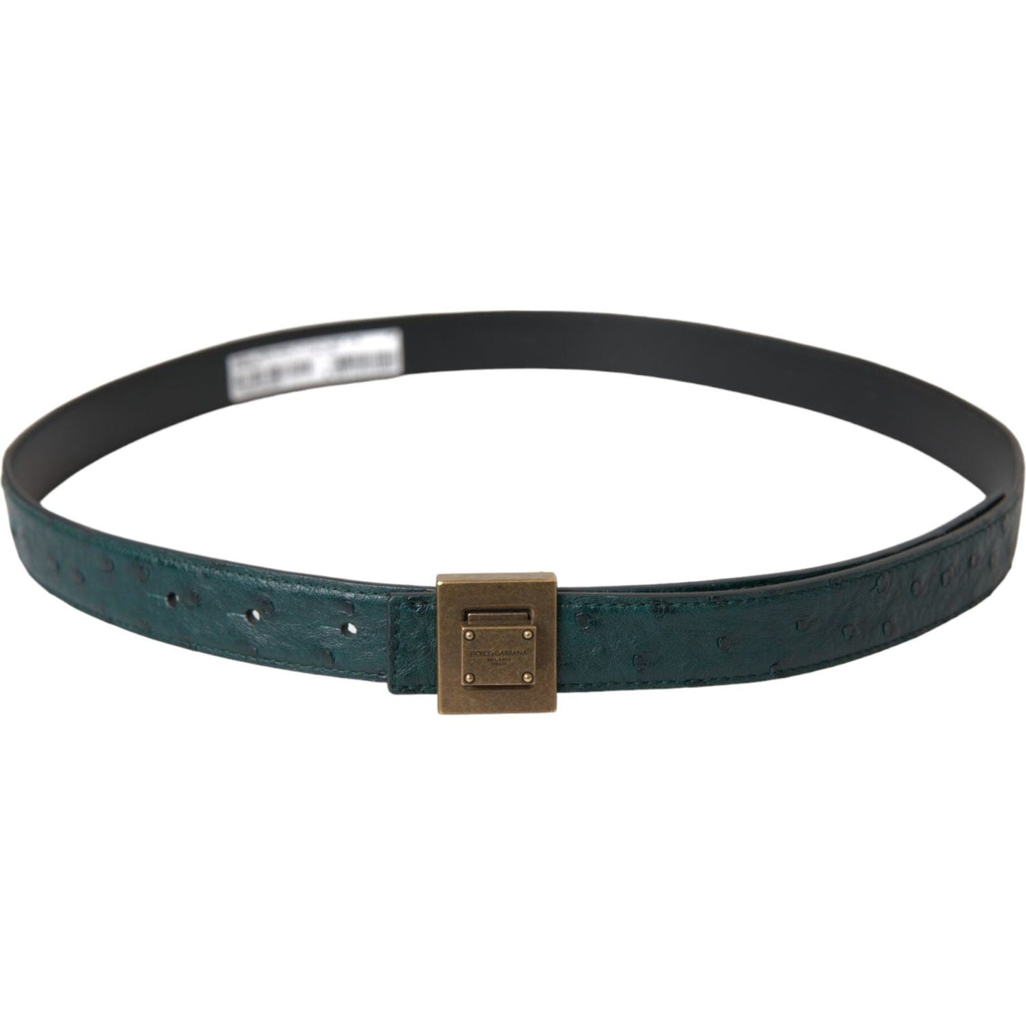 Dolce & Gabbana Dark Green Leather Square Metal Buckle Belt Dolce & Gabbana