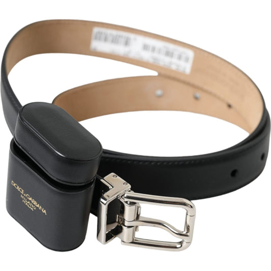 Dolce & Gabbana Black Leather Airpods Case Silver Buckle Belt Dolce & Gabbana