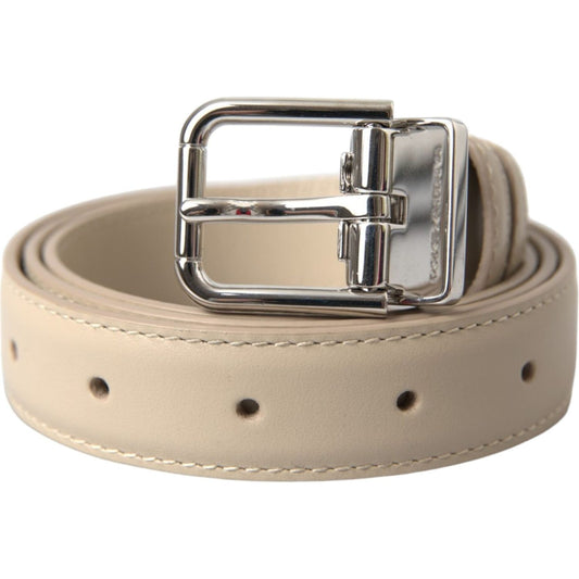 Dolce & Gabbana Beige Calfskin Leather Silver Metal Buckle Belt Dolce & Gabbana