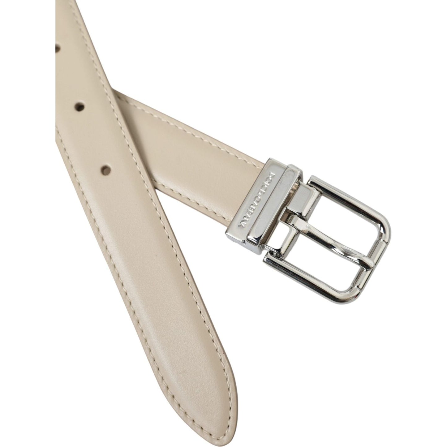 Dolce & Gabbana Beige Calfskin Leather Silver Metal Buckle Belt Dolce & Gabbana