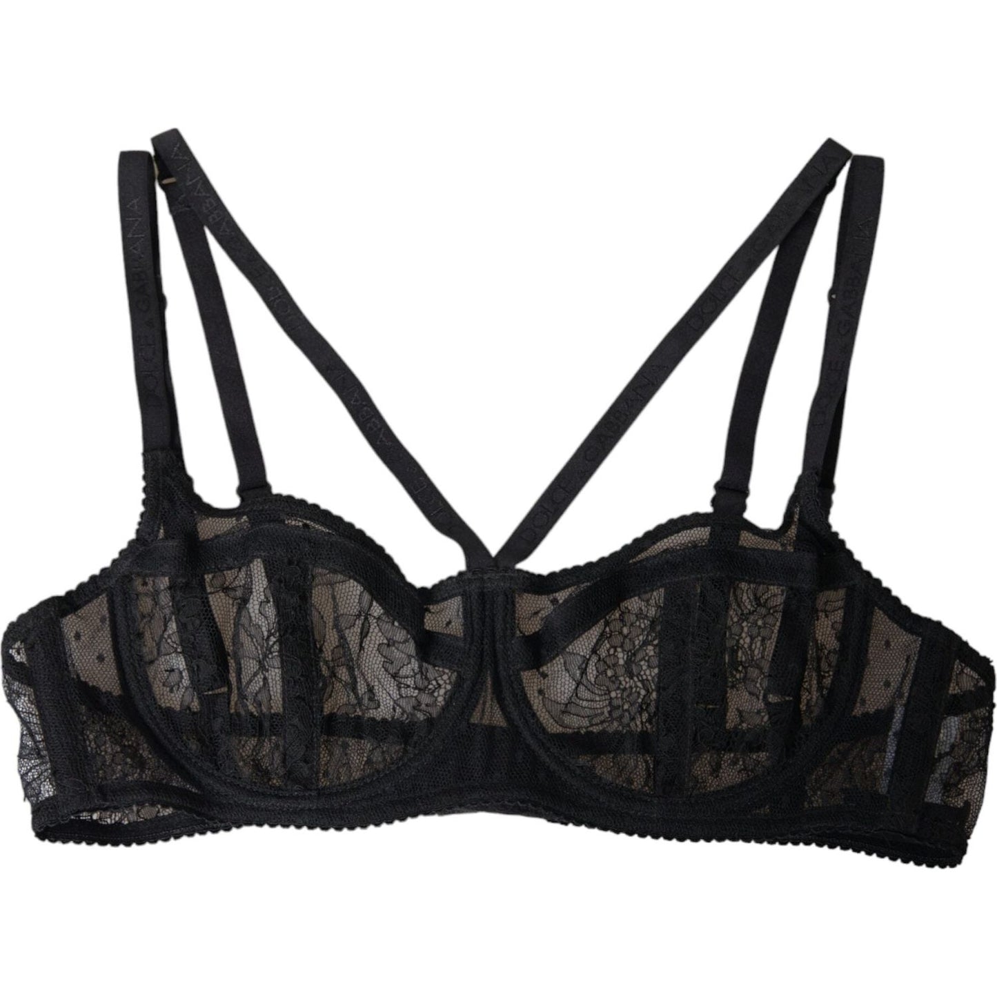 Dolce & Gabbana Black Floral Lace Nylon Balconcino Bra Underwear Dolce & Gabbana