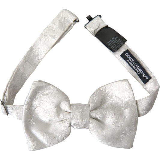 Dolce & Gabbana White Floral Silk Adjustable Men Neck Bow Tie Dolce & Gabbana