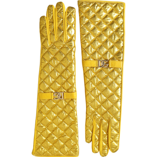 Dolce & Gabbana Gold Leather Quilted Mid Arm Length Gloves Dolce & Gabbana