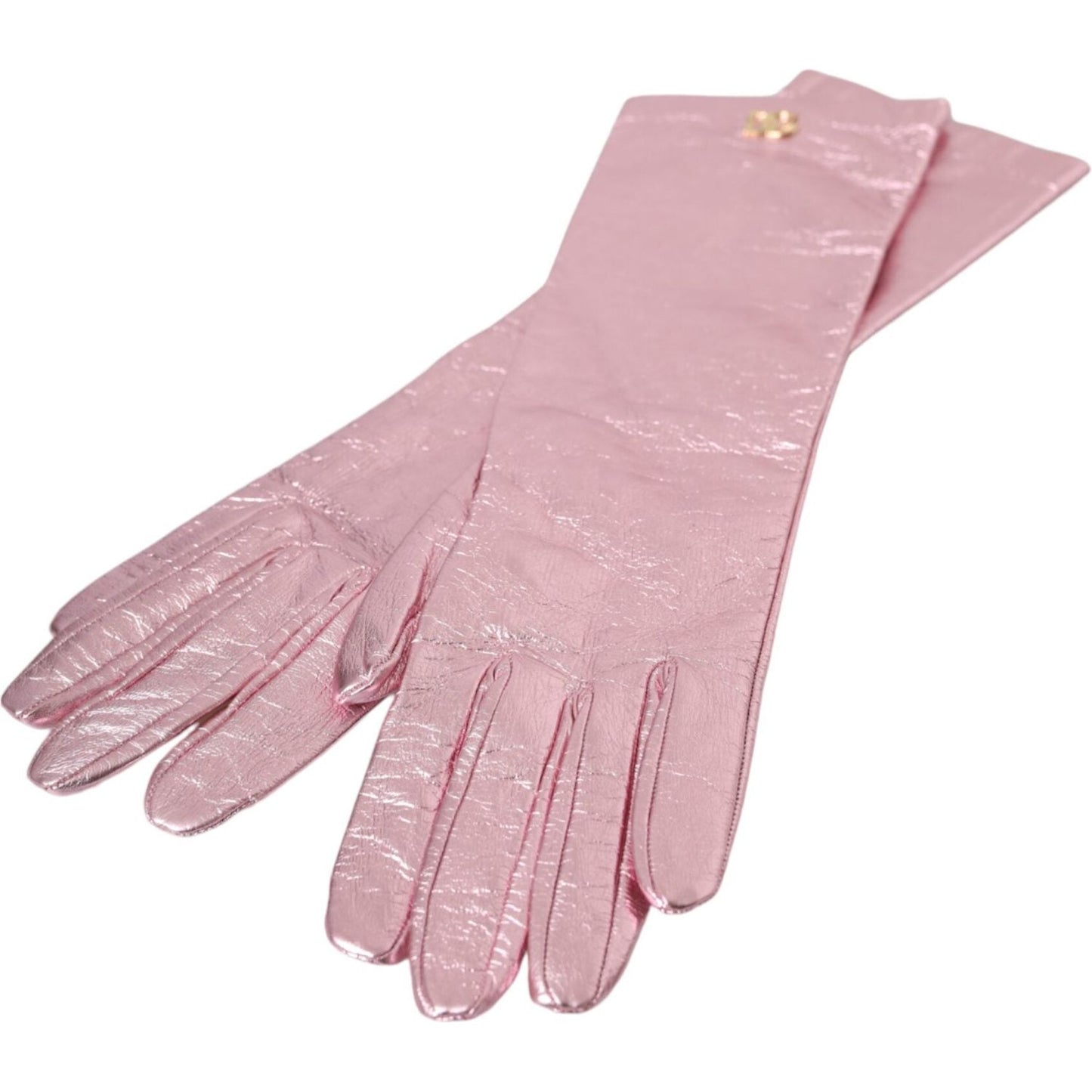 Dolce & Gabbana Pink Laminated Logo Mid Arm Length Gloves Dolce & Gabbana