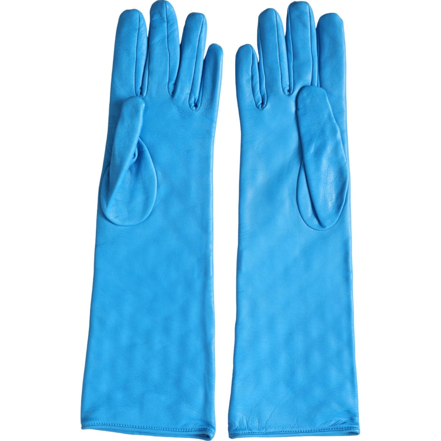 Dolce & Gabbana Blue Leather Quilted Mid Arm Length Gloves Dolce & Gabbana