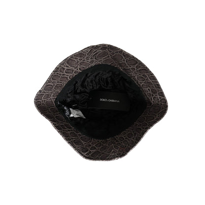 Dolce & Gabbana Black Gray Patterned Leather Bucket Hat
