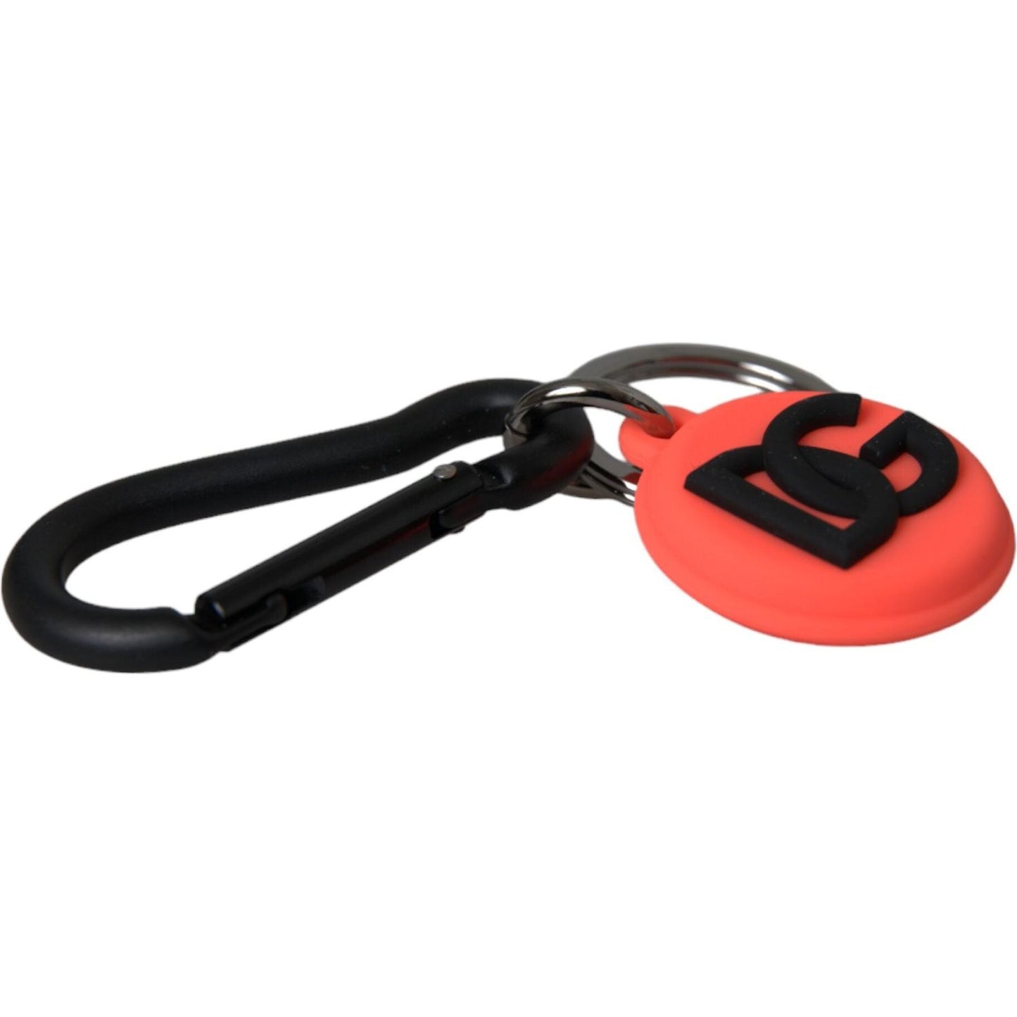 Dolce & Gabbana Red Orange Rubber DG Logo Round Metal Keyring Keychain Dolce & Gabbana