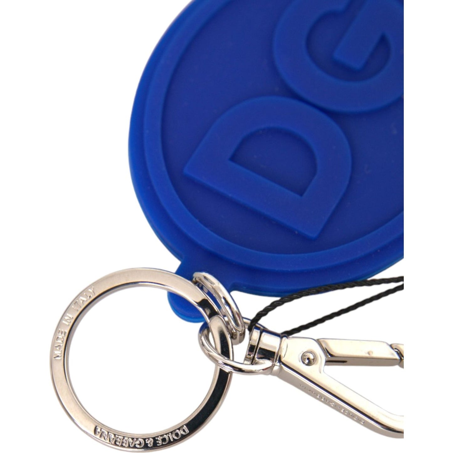 Dolce & Gabbana Blue Rubber DG Logo Silver Brass Metal Keyring Keychain Dolce & Gabbana