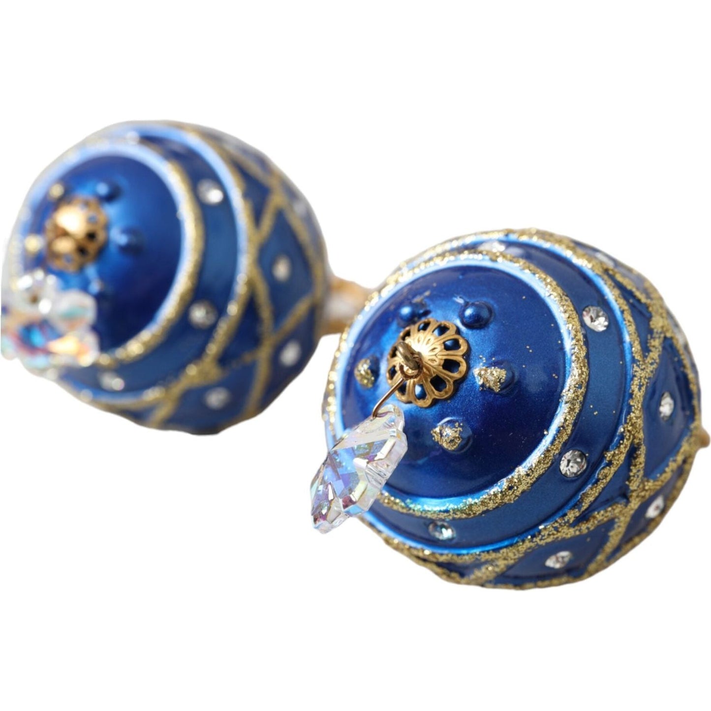 Dolce & Gabbana Gold Brass Blue Dangle Christmas Ball Crystal Clip On Earrings Dolce & Gabbana