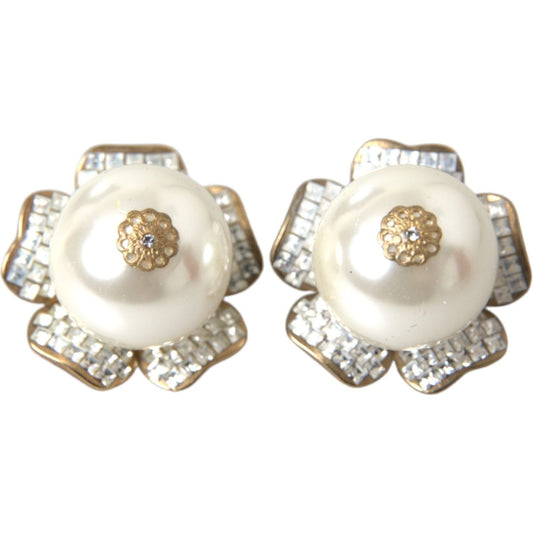 Dolce & Gabbana Gold Tone Maxi Faux Pearl Floral Clip-on Jewelry Earrings Dolce & Gabbana