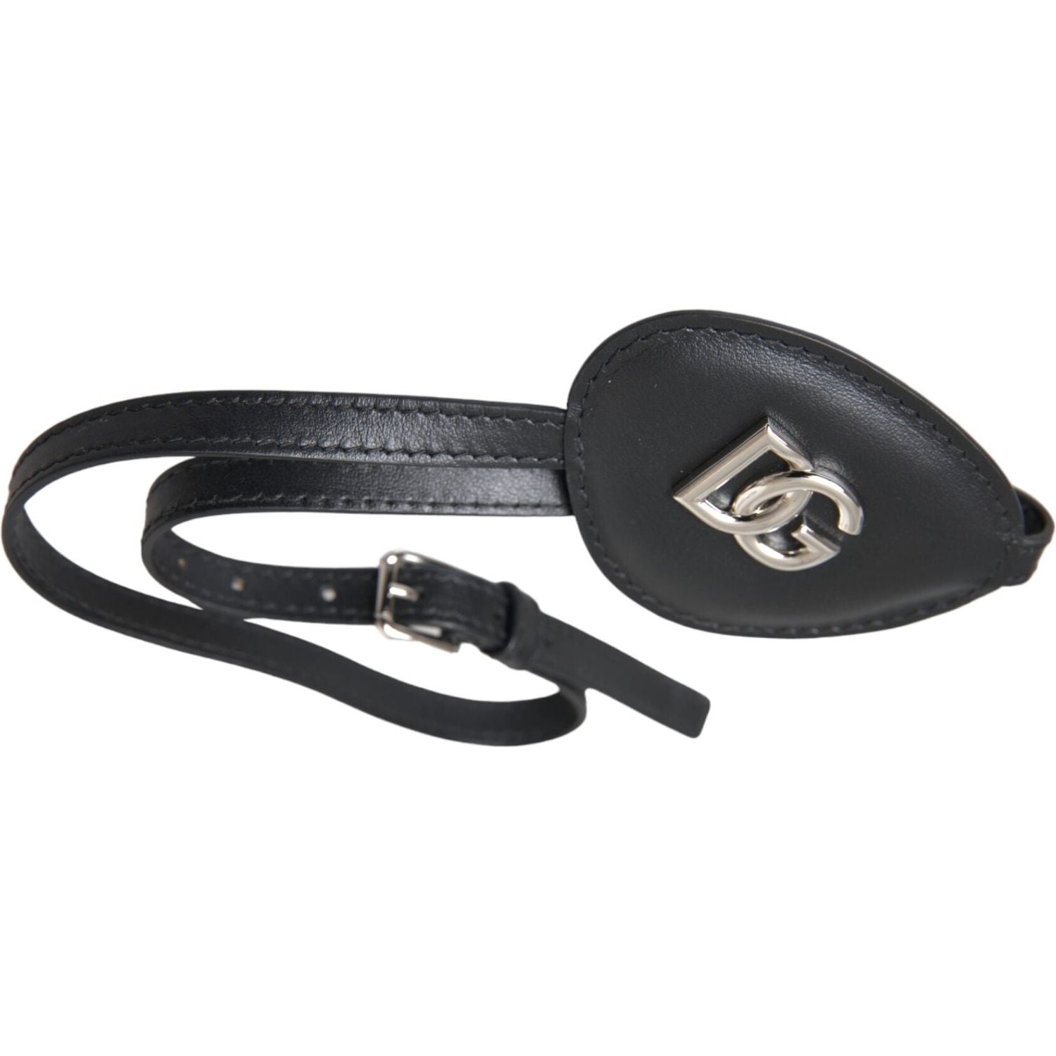 Dolce & Gabbana Black Calfskin Leather Metal DG Logo Eye Patch