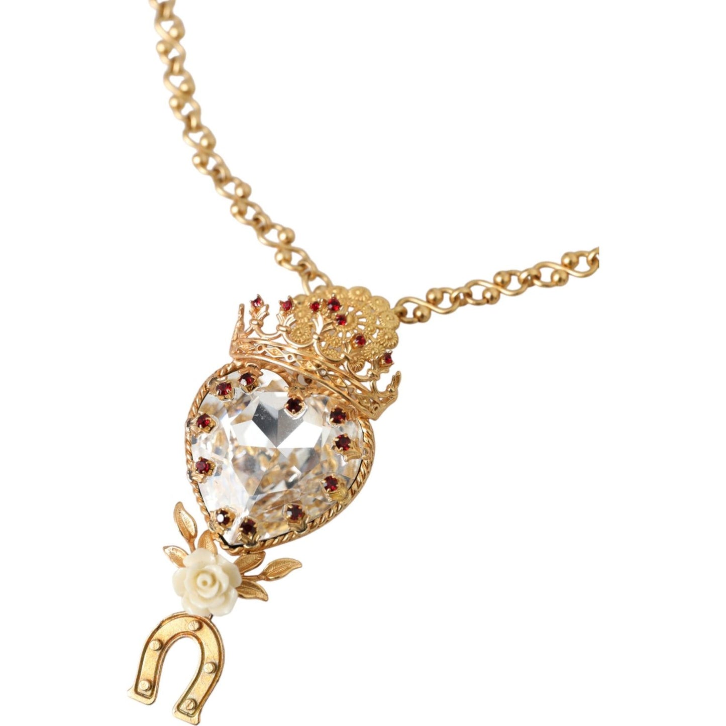 Dolce & Gabbana Gold Brass Chain Sacred Heart Crystal Charm Necklace Dolce & Gabbana