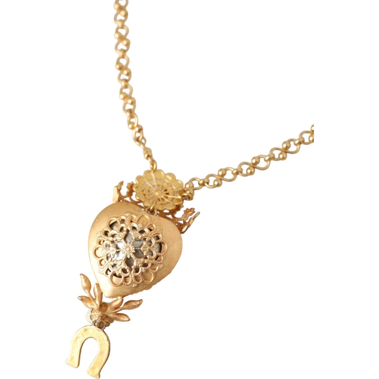 Dolce & Gabbana Gold Brass Chain Sacred Heart Crystal Charm Necklace Dolce & Gabbana