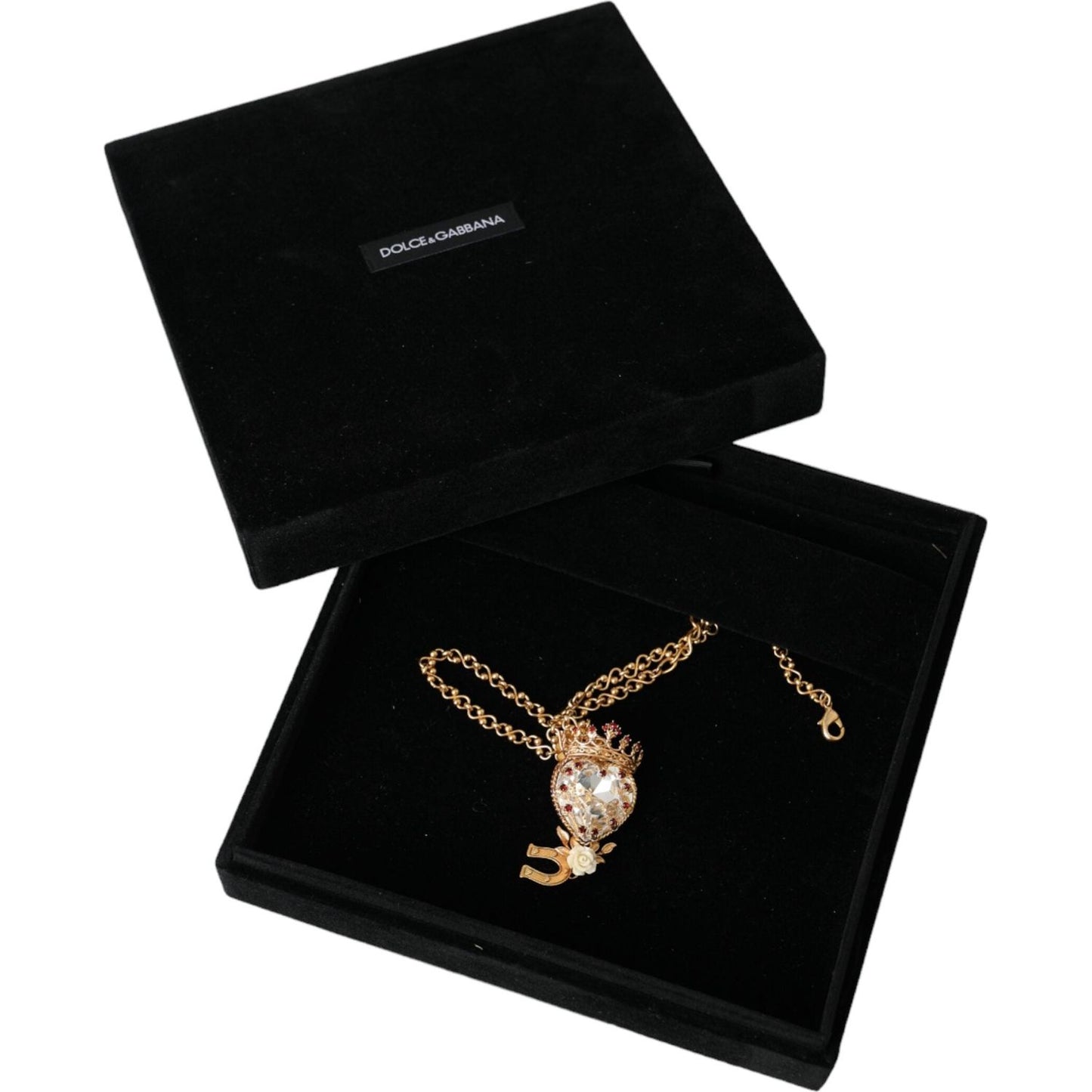 Dolce & Gabbana Gold Brass Chain Sacred Heart Crystal Charm Necklace Dolce & Gabbana