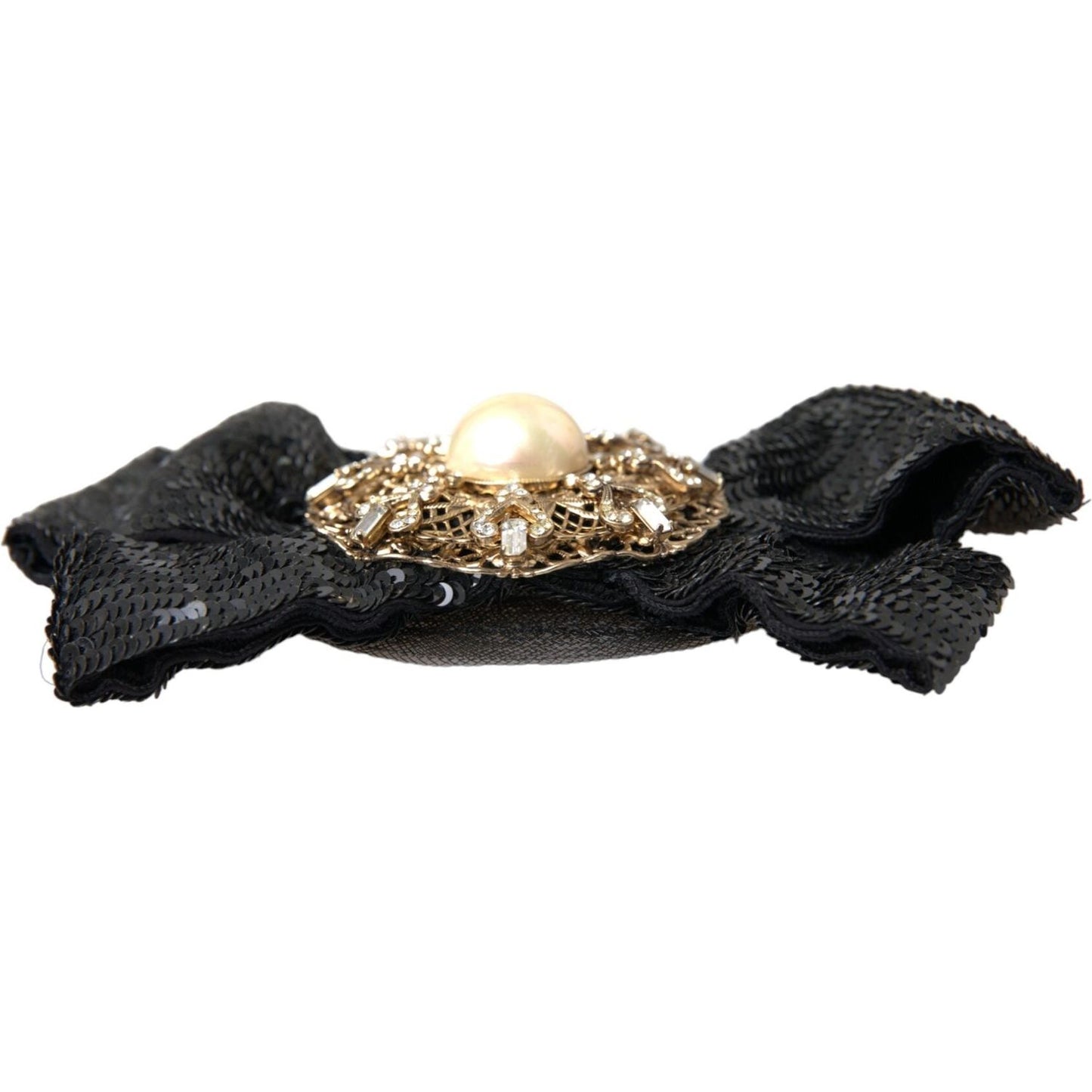 Dolce & Gabbana Black Sequin Pearl Handmade Brooch Hair Pin Dolce & Gabbana